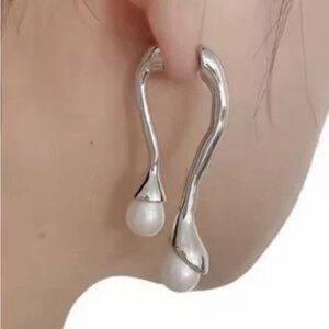 Front Back Earrings Silver Pearl Dangle Drop PERLA STYLE AP19